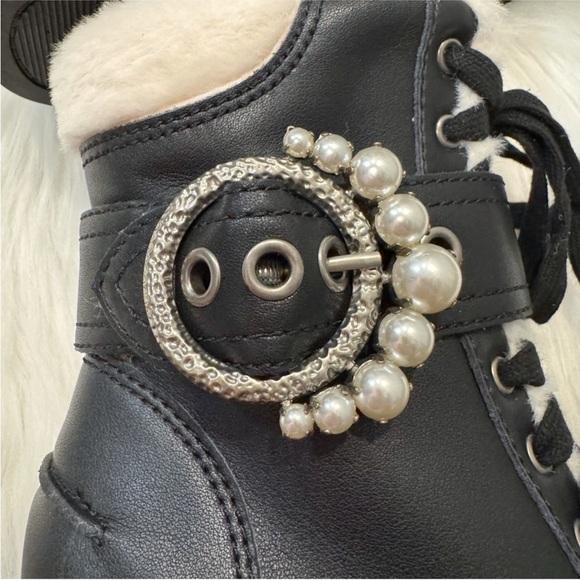 Karl Lagerfeld Paris Dottie Faux Fur Block Heel Leather Booties Size 7 - Picture 12 of 12